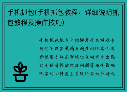 手机抓包(手机抓包教程：详细说明抓包教程及操作技巧)